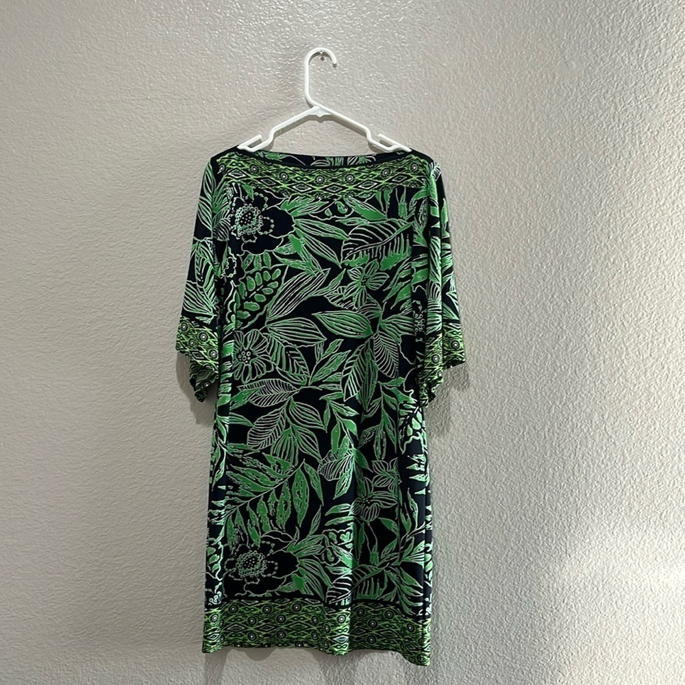K Studio Dress, Women's Size 12 Navy Blue & Green, Shift Tropical Vacay TC0657